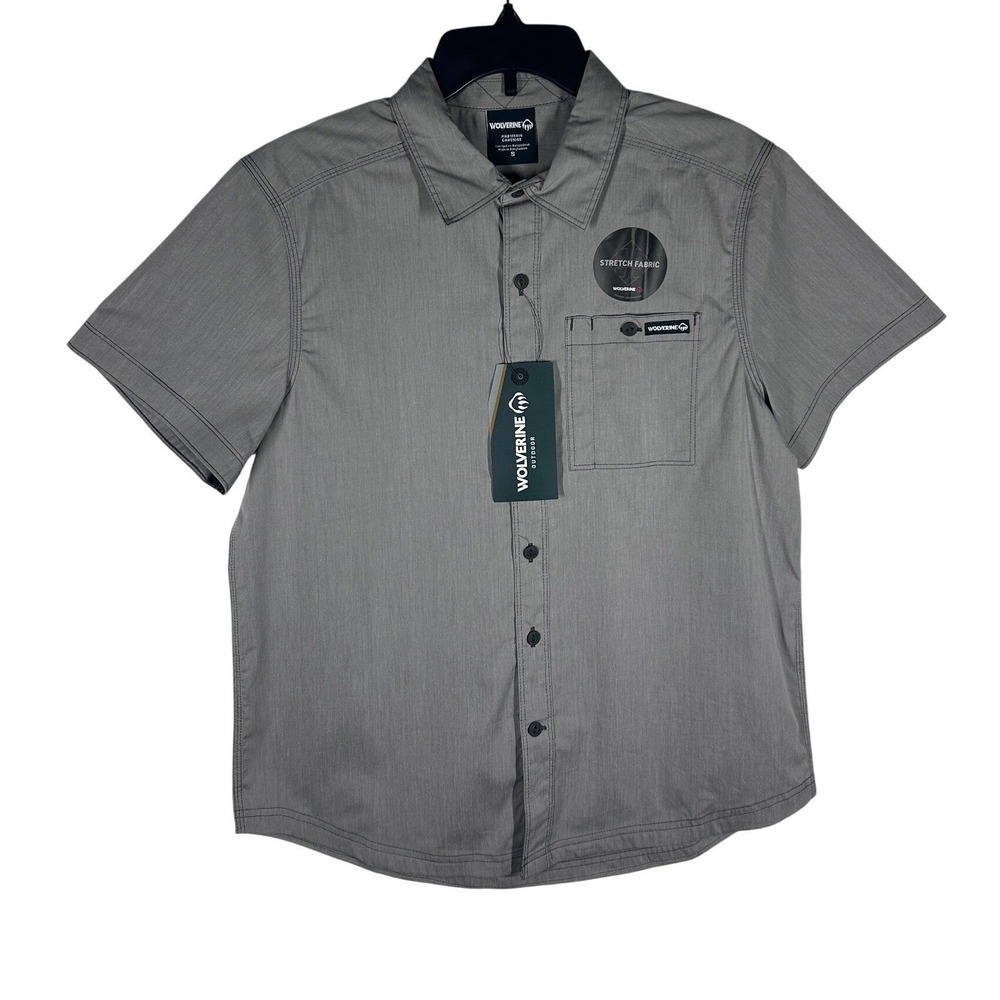 Wolverine Grayson II SS Gray Stretch Short Sleeve Button Down Shirt‎ Mens S NWT